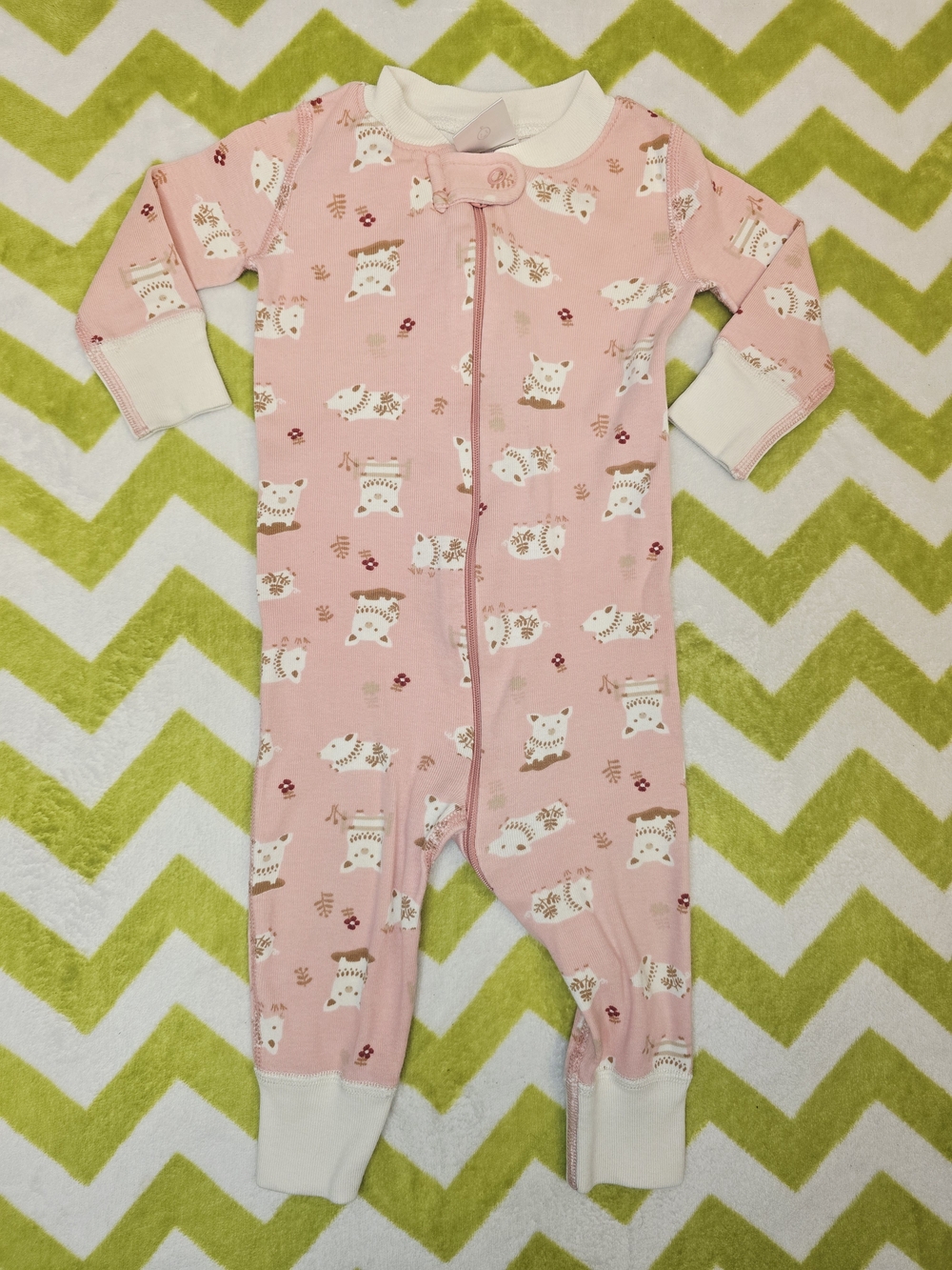 Hanna Andersson Pink Pig Print Zipper Pajamas Size 6-9 Months